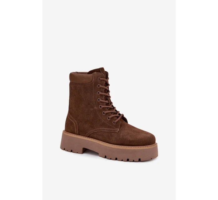 Zamszowe Botki Workery Damskie Sznurowane Big Star SS274792 Brązowe