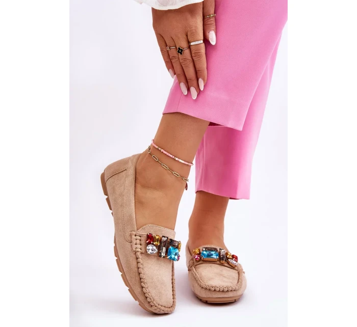 Dámské semišové mokasíny s krystaly Béžove Lucille Dámské semišové mokasíny s krystaly Béžove Lucille