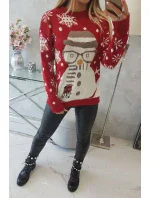 Vianočný sveter so snehuliakom červený