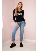 Dámska mikina s kapucňou s flitrovým nápisom čierna