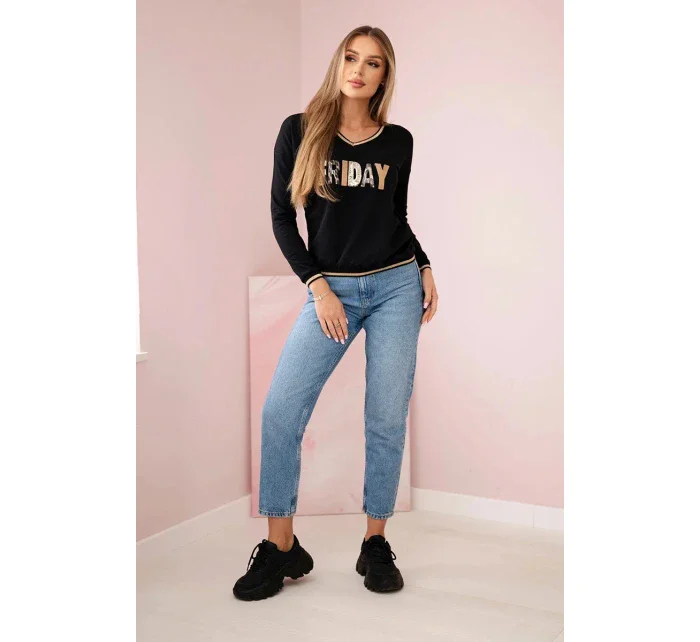 Dámska mikina s kapucňou s flitrovým nápisom čierna