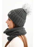 Dámska zimná súprava s bambulou a ohrievačom krku graphite