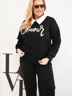 Dámská souprava model 21924580 Plus Size s širokými nohavicemi a límečkem černý - K-Fashion