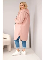 Dámsky plus size kabát s kapucňou a gombíkmi tmavoružový Dámsky plus size kabát s kapucňou a gombíkmi tmavoružový