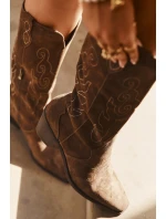 Semišové Dámské Boty Na Podpatku Hnědé model 21705050 - Zazoo Semišové Dámské Boty Na Podpatku Hnědé model 21705050 - Zazoo