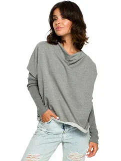 B094 Oversized top s výstrihom do V na chrbte - šedý