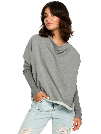B094 Oversized top s výstrihom do V na chrbte - šedý