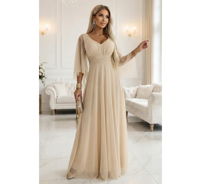 Dlouhé lehké třpytivé šaty s výstřihem a rukávy barva model 21955156 - numoco basic Dlouhé lehké třpytivé šaty s výstřihem a rukávy barva model 21955156 - numoco basic