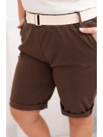 Dámske Plus veľkosť bavlnené šortky s opaskom Brown