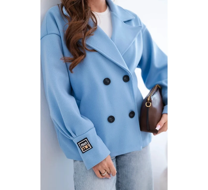 Dámská krátká model 22036099 bunda s límcem modrá - K-Fashion