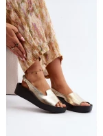 Zazoo 2893 Sandały Damskie Skórzane na Grubej Podeszwie Złote