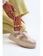 Dámské tenisky na platformě z ekokože béžové model 21657725 - Boto Dámské tenisky na platformě z ekokože béžové model 21657725 - Boto