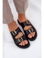 Skórzane Płaskie Klapki Z Klamrami Zazoo 3020 Czarne