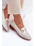 Dámske kožené mokasíny s plochým podpätkom S.Barski - strieborné