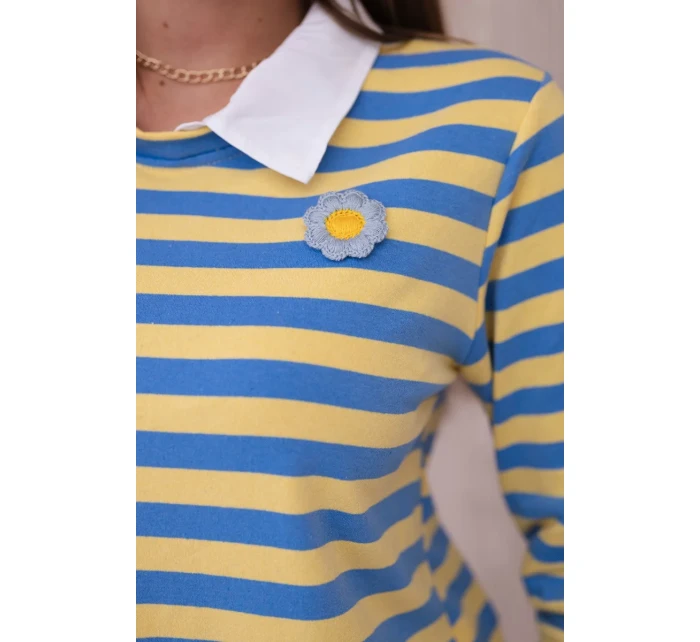 Pruhovaná bavlnená blúzka s golierom denim+žltá