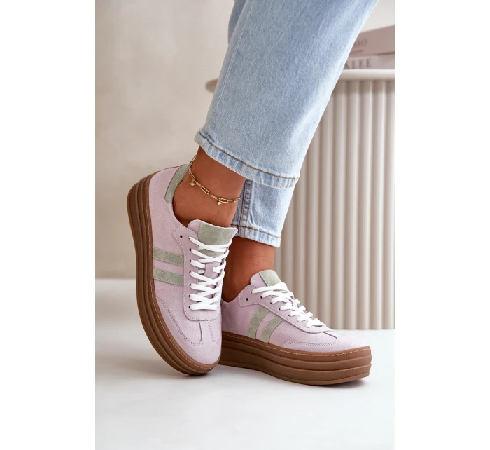 Zazoo N1068S4 Damskie Zamszowe Sneakersy Na Platformie Fioletowe