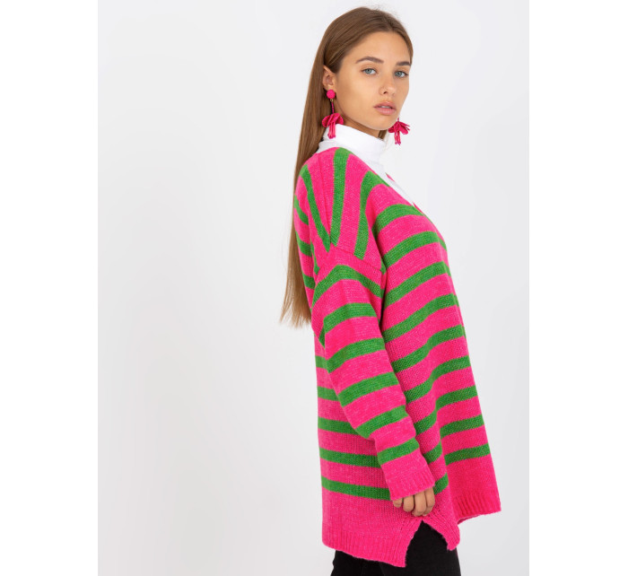 Ružovo-zelený pruhovaný oversize sveter OCH BELLA