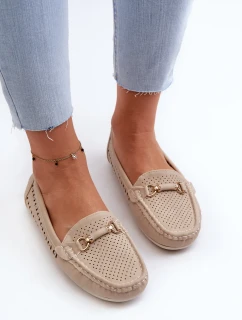 Dámske ažurové mokasíny so zdobením, béžové Kaydance