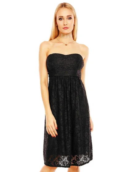 Spoločenské dámske šaty krajkové bez ramienok čierne - Čierna - MAYAADI Spoločenské dámske šaty krajkové bez ramienok čierne - Čierna - MAYAADI