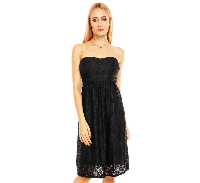 Spoločenské dámske šaty krajkové bez ramienok čierne - Čierna - MAYAADI Spoločenské dámske šaty krajkové bez ramienok čierne - Čierna - MAYAADI