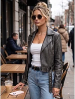 Dámska bunda v štýle Ramones s koženým opaskom, čierna, FashionStreet TY5720