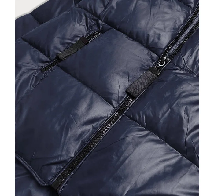 Tmavomodrá asymetrická dámska zimná bunda (8953-e) Tmavomodrá asymetrická dámska zimná bunda (8953-e)