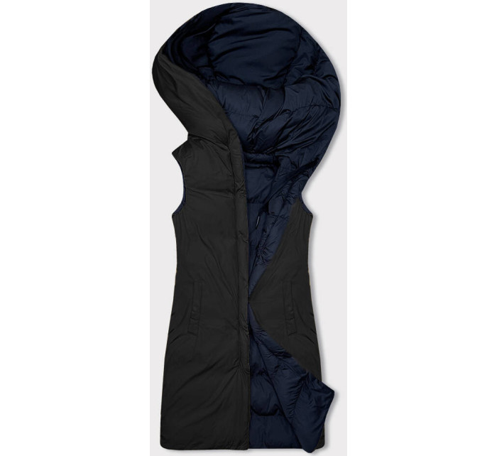 Tmavo modro-čierna obojstranná ovesrsize vesta s kapucňou (V724)