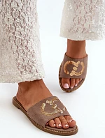 Damskie Płaskie Klapki Z Cekinami S.Barski KV27-052 Brązowe