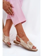 Kožené Sandály S Dekorací Na Plochém Podpatku model 21696779 Zlaté - S.Barski Kožené Sandály S Dekorací Na Plochém Podpatku model 21696779 Zlaté - S.Barski