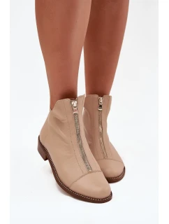 Skórzane Botki Na Suwak Zazoo 2785/079 Beżowe
