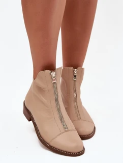 Kožené Boty Na Zip Béžové model 21703516 - Zazoo