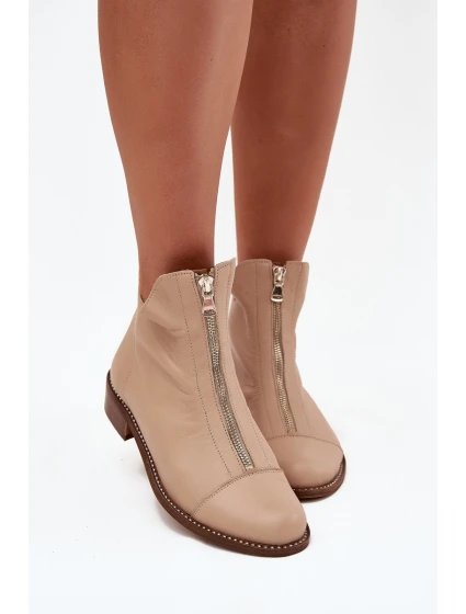 Skórzane Botki Na Suwak Zazoo 2785/079 Beżowe Skórzane Botki Na Suwak Zazoo 2785/079 Beżowe