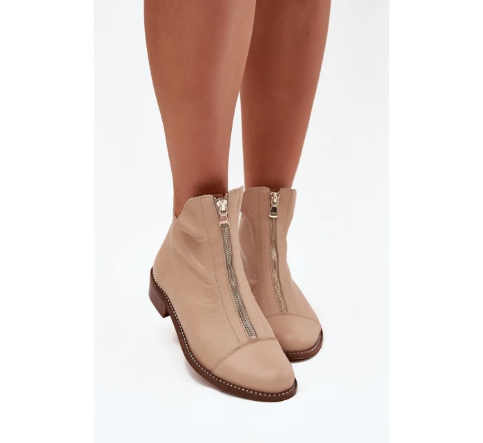 Skórzane Botki Na Suwak Zazoo 2785/079 Beżowe Skórzane Botki Na Suwak Zazoo 2785/079 Beżowe