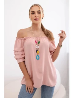 Španielska blúzka s ozdobnými rukávmi púdrovo ružová