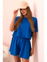 Dámska bavlnená súprava so širokými šortkami v chrpovo modrej farbe