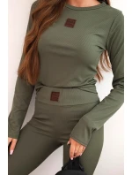 Dámská souprava z bavlny s dlouhým rukávem a legínami khaki Dámská souprava z bavlny s dlouhým rukávem a legínami khaki