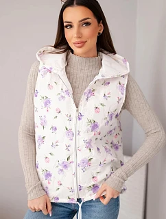 Dámska prešívaná vesta s kvetmi a kapucňou fialová