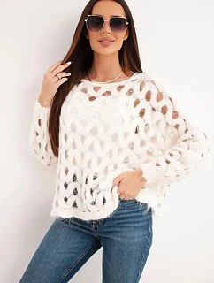 Dámský svetr model 22293740 s ozdobným vzorem a příměsí vlny ecru - K-Fashion