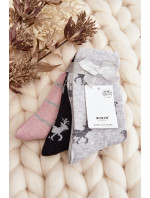 Dámske vianočné ponožky 3-pack šedé a čierne