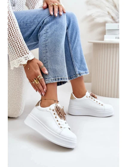 Dámske tenisky na platforme s motýľom bielo-zlaté Naritevia Dámske tenisky na platforme s motýľom bielo-zlaté Naritevia