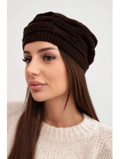 Dámská zimní čepice z vlny s ozdobným pletením a  hnědá model 21878089 - K-Fashion