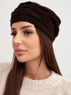 Dámská zimní čepice z vlny s ozdobným pletením a  hnědá model 21878089 - K-Fashion