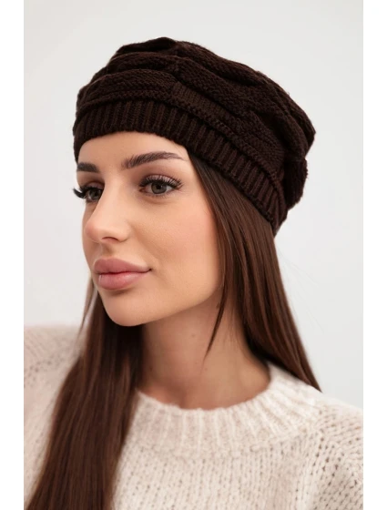 Dámská zimní čepice z vlny s ozdobným pletením a  hnědá model 21878089 - K-Fashion