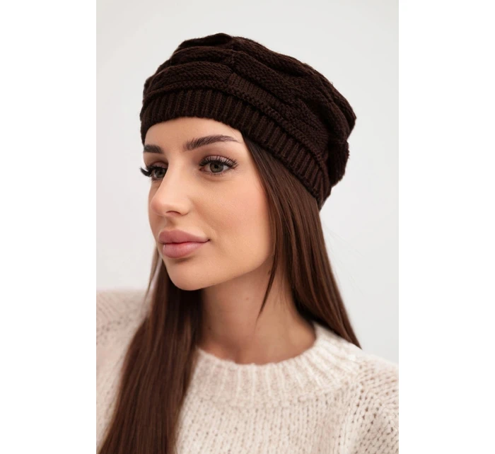 Dámská zimní čepice z vlny s ozdobným pletením a  hnědá model 21878089 - K-Fashion