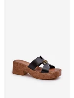 Zazoo 40412 Skórzane Eleganckie Klapki Damskie Ze Złotą Ozdobą Czarne