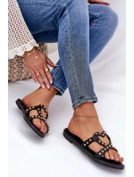 Zdobené Ploché Dámské Sandály Černé model 21685805 - Boto