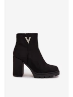 Botki Damskie Ocieplane Na Słupku Z Ozdobnym Detalem Czarne Briella Botki Damskie Ocieplane Na Słupku Z Ozdobnym Detalem Czarne Briella