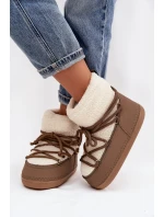 Dámské sněhule s beránkovou podšívkou na zavazování tmavě béžové Belira