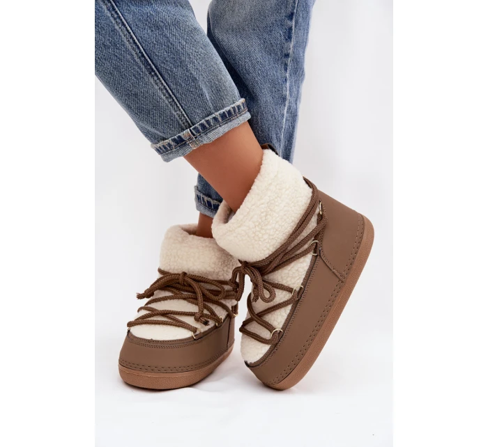 Dámské sněhule s beránkovou podšívkou na zavazování tmavě béžové Belira