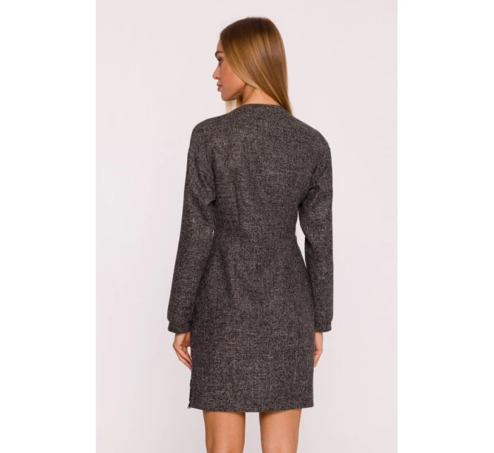 M871 Zavinovacie šaty z tvídu - čierne